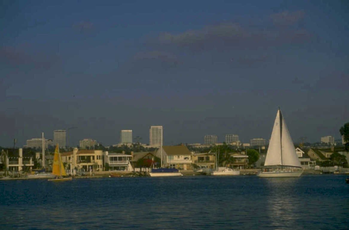 city sunset sailboat 1980s 1990s A4 Photo Print