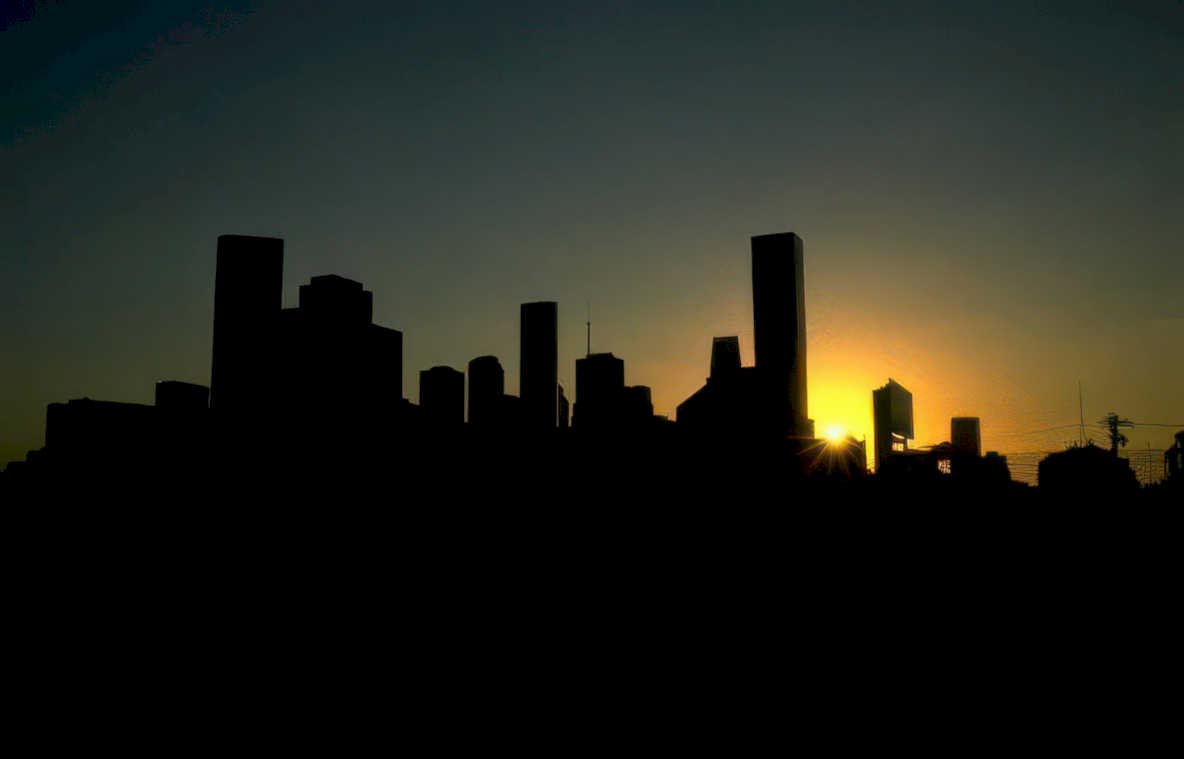cityscape sunrise houston Vintage A4 Photo Print