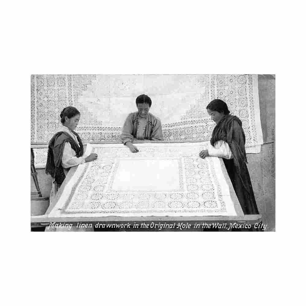 ciudad de mexico making linen drawnwork in the original hole in the wall ed desconocido Vintage A4 Photo Print