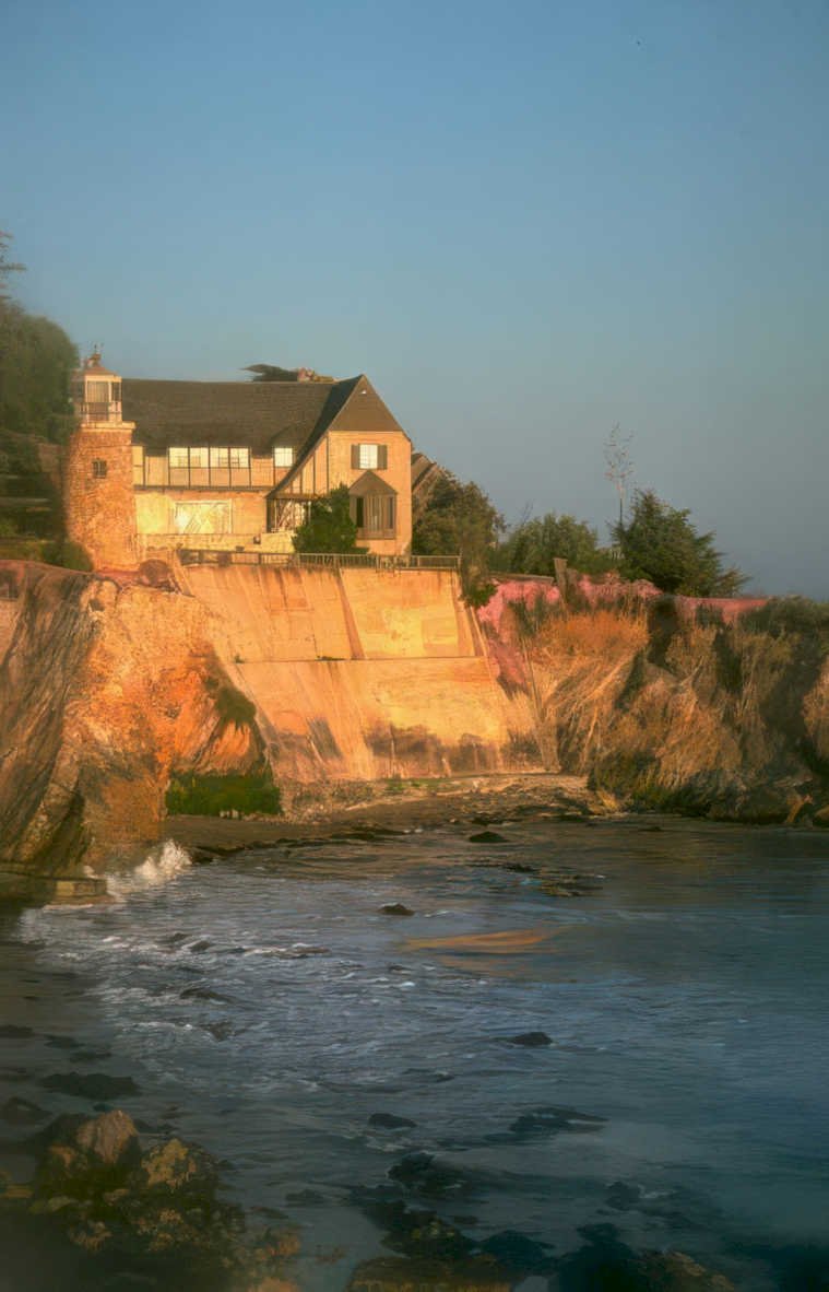 cliffside house ocean Vintage A4 Photo Print