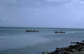 coastal canoes rocks Vintage A4 Photo Print