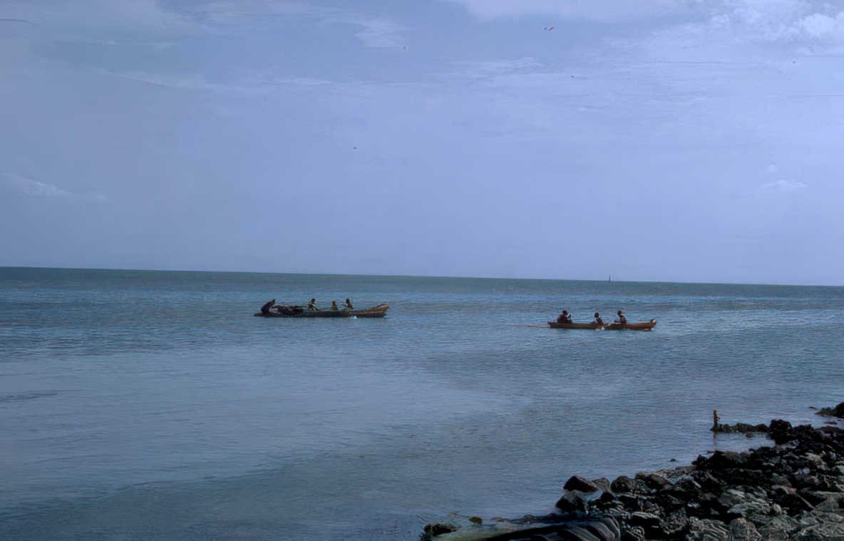 coastal canoes rocks Vintage A4 Photo Print