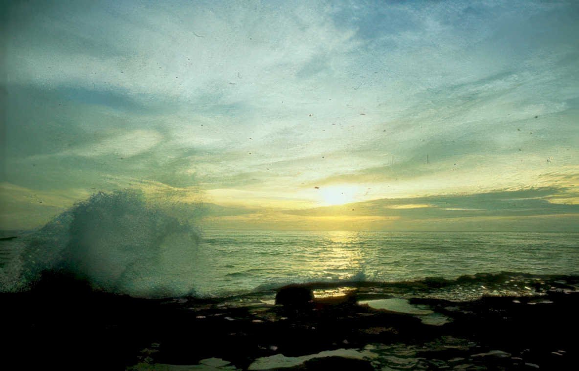 coastal sunrise wave Vintage A4 Photo Print