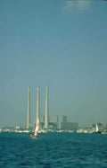 coastline powerplant sailboat Vintage A4 Photo Print