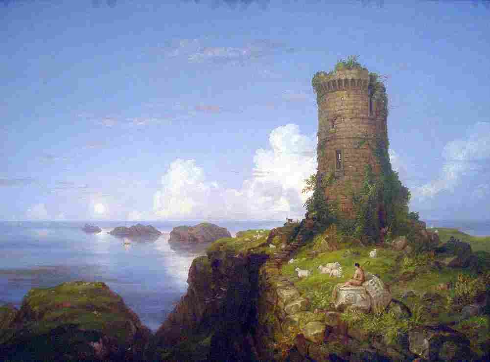 cole Coast Scene with Ruined Tower Art A4 Photo Print