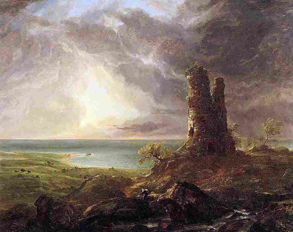 cole Landscape with Ruined Tower Art A4 Photo Print