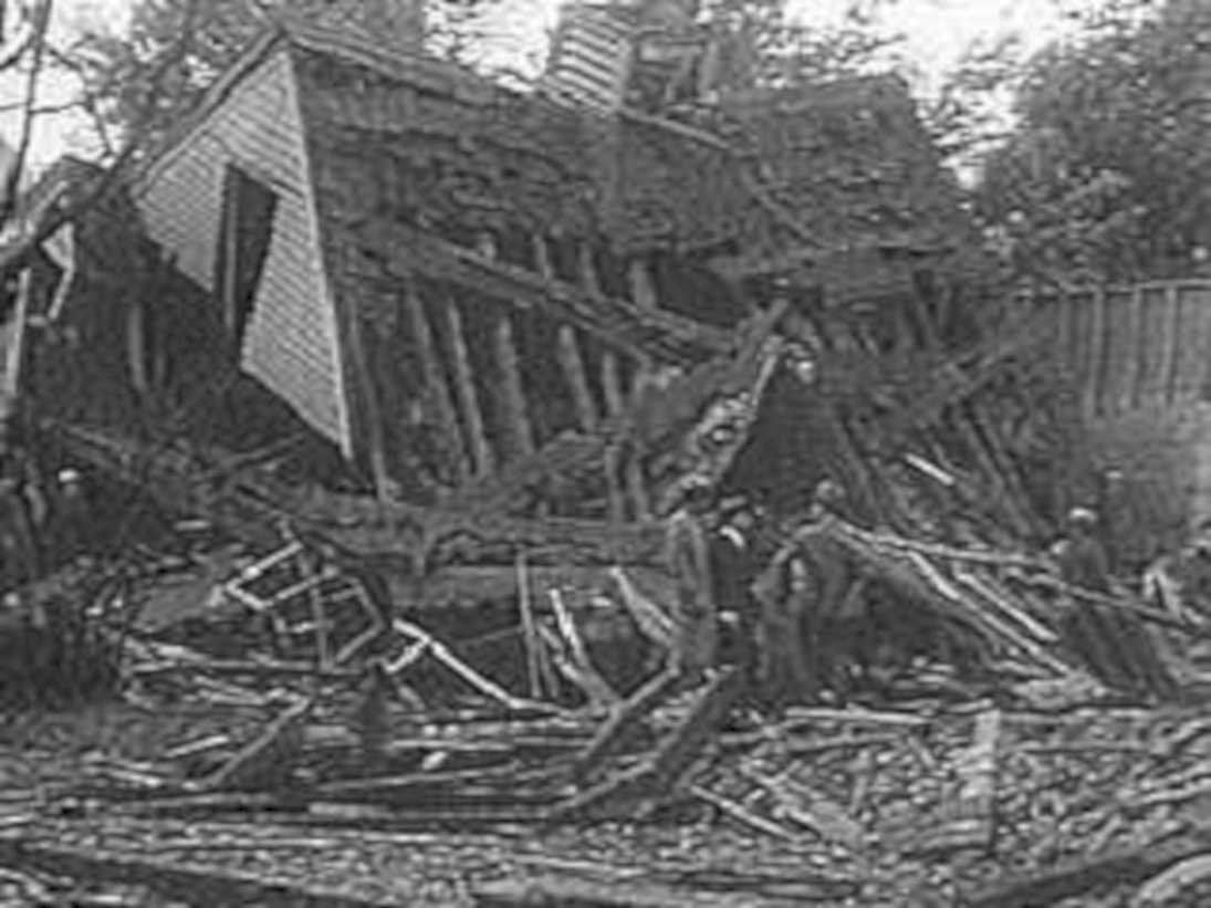 collapsed house debris 21980s 1990s A4 Photo Print