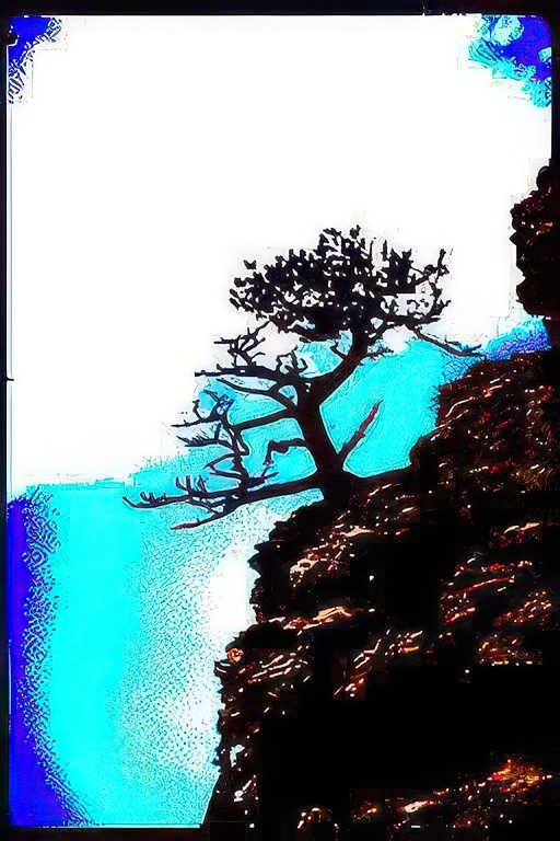 coniferous tree cliff Vintage A4 Photo Print