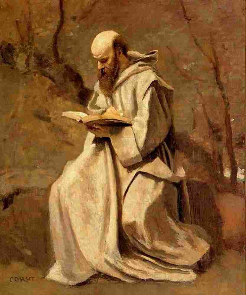 corot monk reading book Art A4 Photo Print