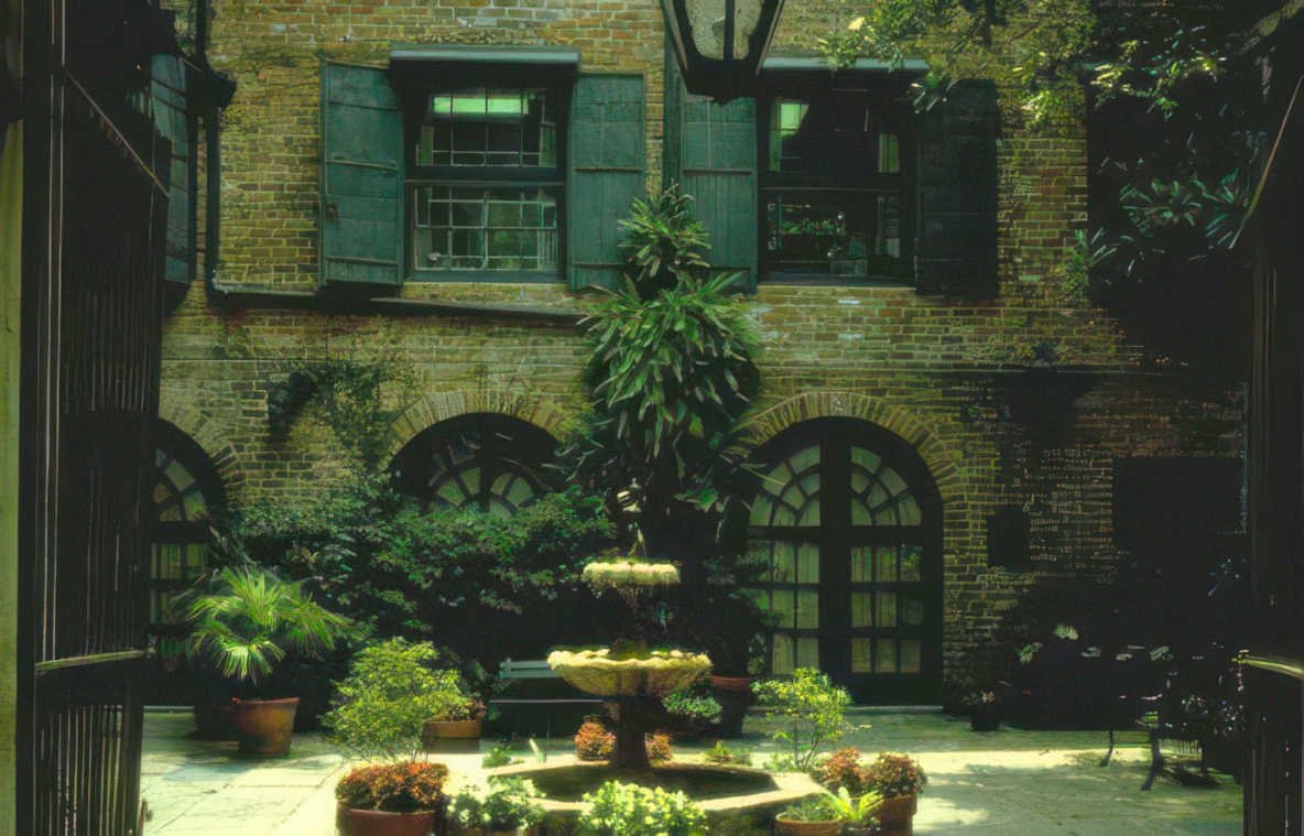 courtyard brick windows Vintage A4 Photo Print