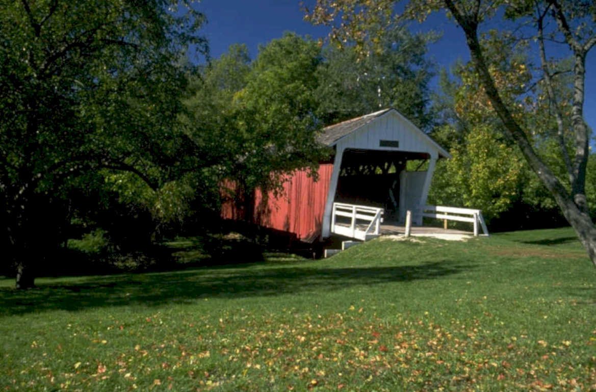 covered bridge autumn 1980s 1990s A4 Photo Print