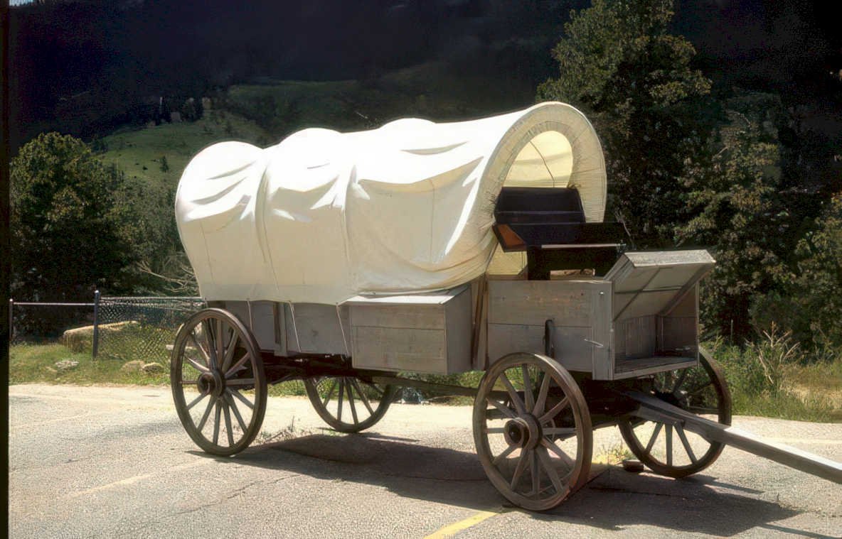 covered wagon mountains Vintage A4 Photo Print