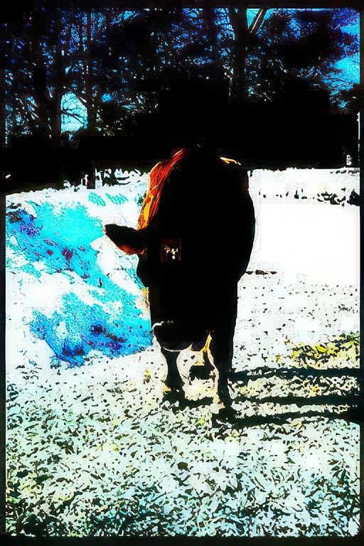 cow snowfield farm Vintage A4 Photo Print