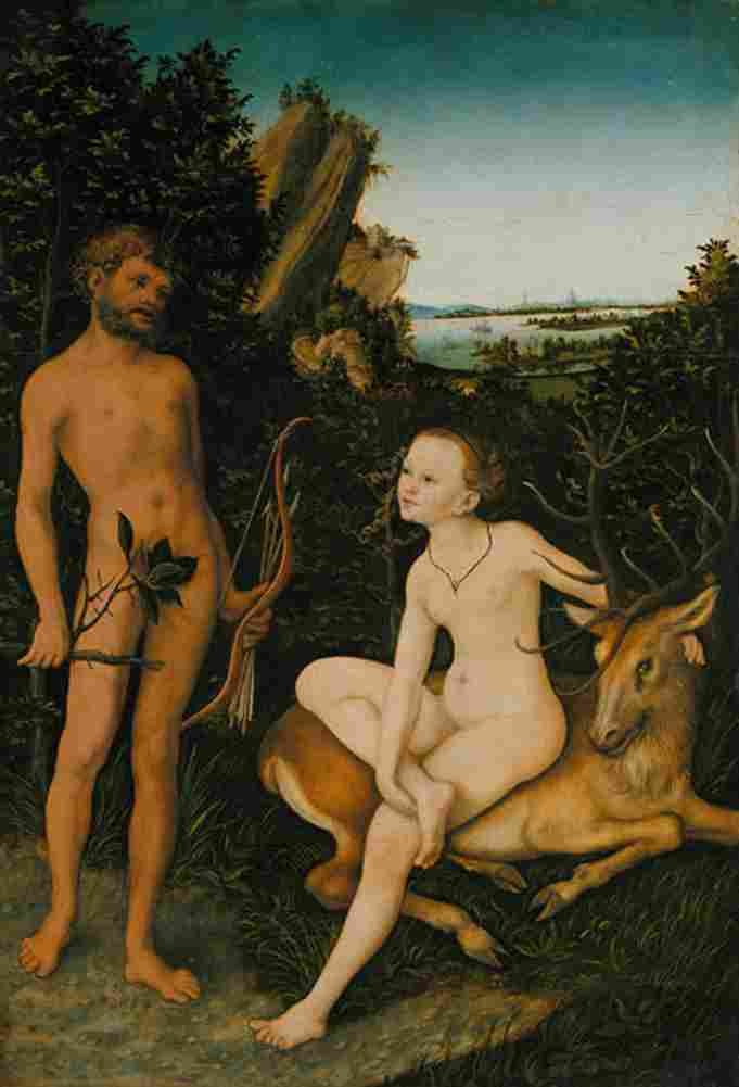 cranach apollo and diana in forest landscape Art A4 Photo Print
