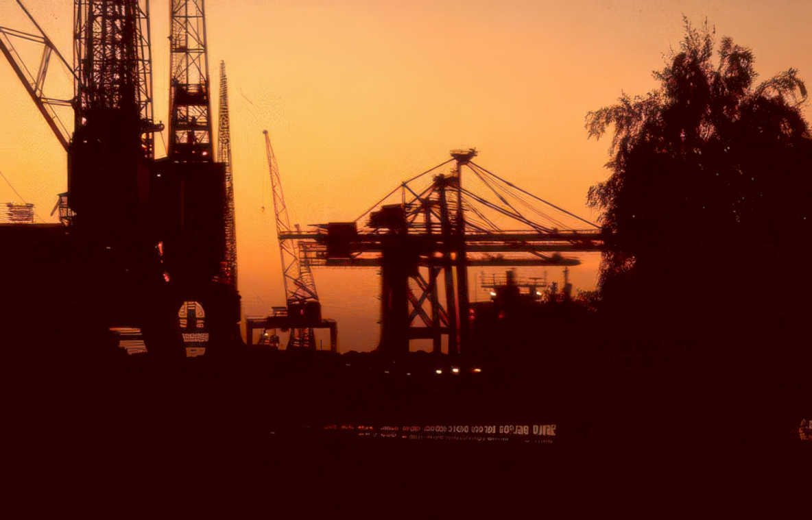 crane sunset port Vintage A4 Photo Print