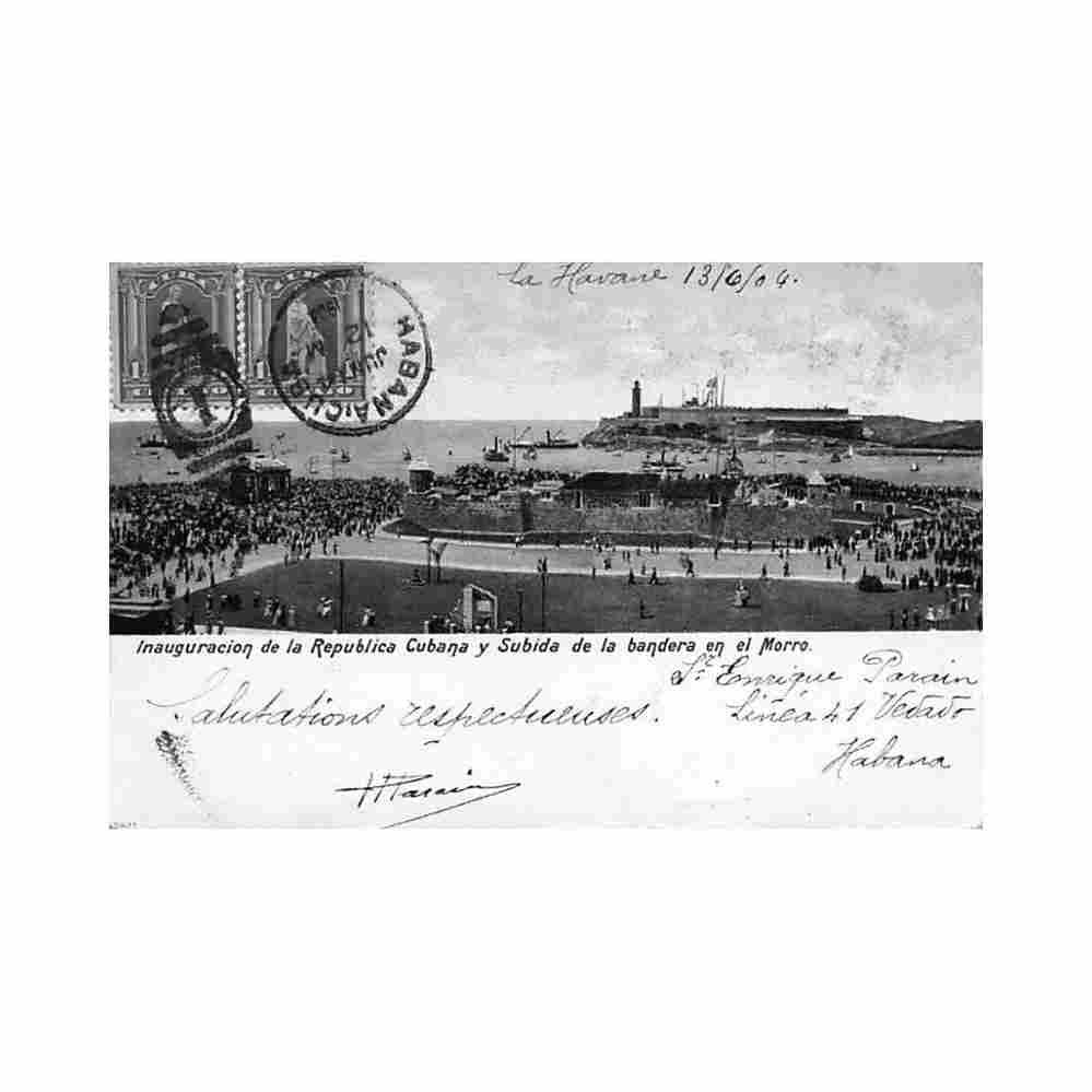 cuba habana inauguracion de la republica cubana y subida de la la bandera en el morro ed desconocido Vintage A4 Photo Print