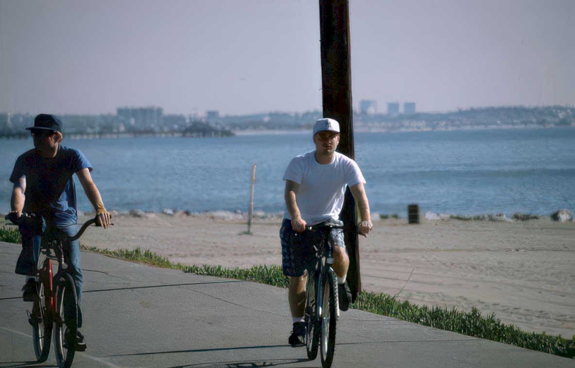 cycling beach men Vintage A4 Photo Print
