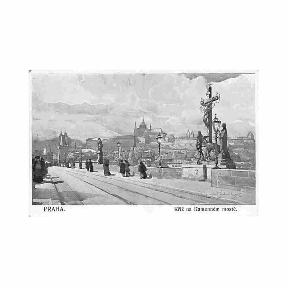 czech rep praha kriz na kamennem moste Vintage A4 Photo Print
