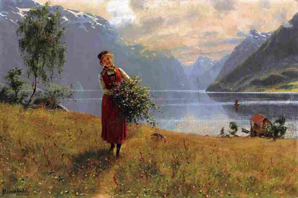 dahl Girl with Green Birch Twigs Art A4 Photo Print