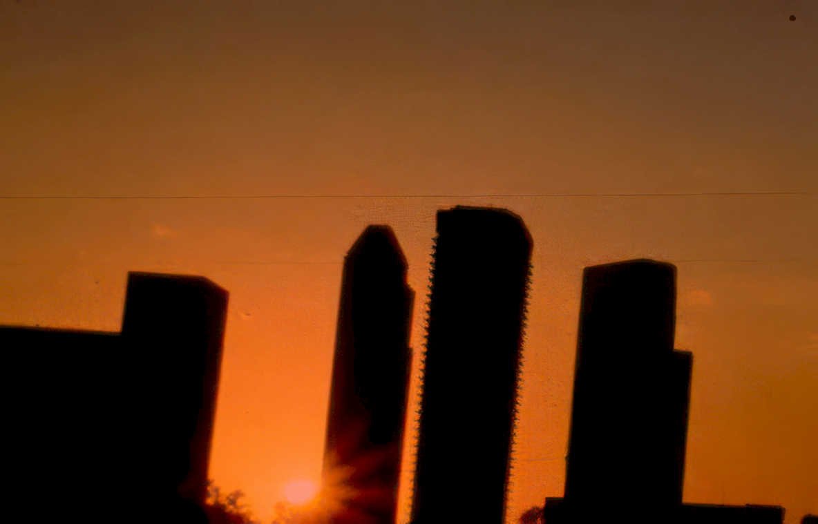 dallas cityscape sunset Vintage A4 Photo Print