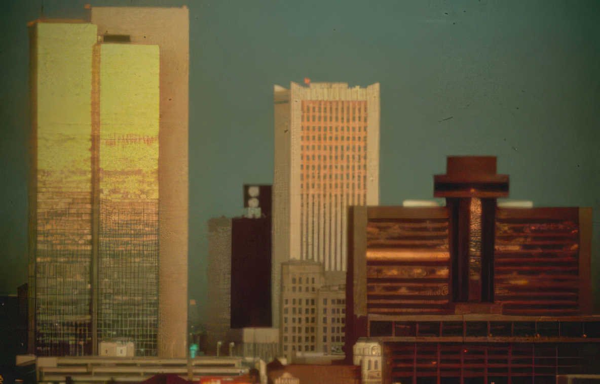 dallas skyline teal Vintage A4 Photo Print