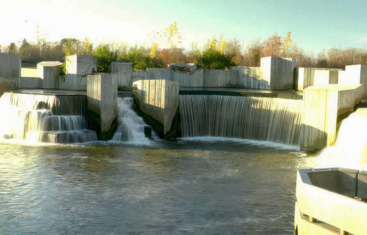 dam waterfall autumn Vintage A4 Photo Print
