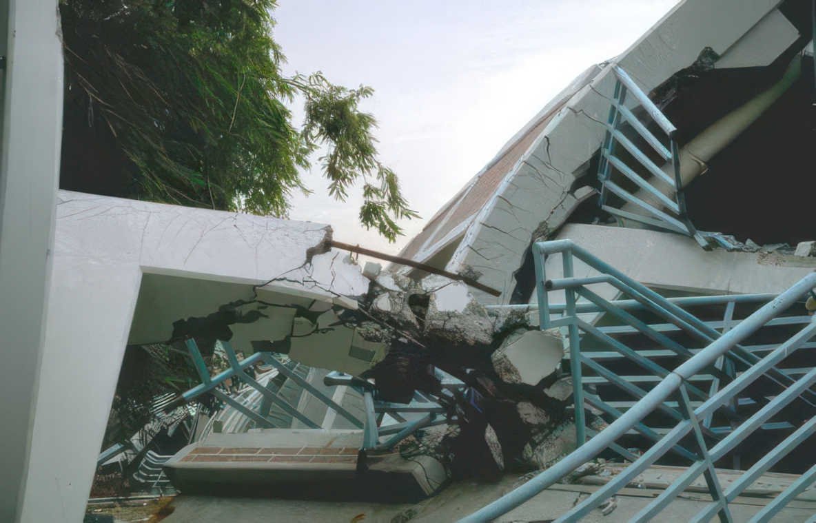 damaged staircase collapse Vintage A4 Photo Print