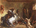 dela Arab Horses Fighting in a Stable Art A4 Photo Print