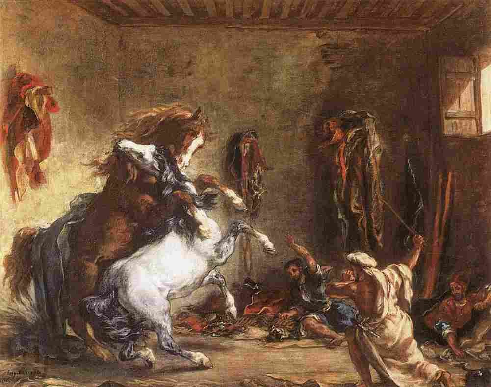 dela Arab Horses Fighting in a Stable Art A4 Photo Print