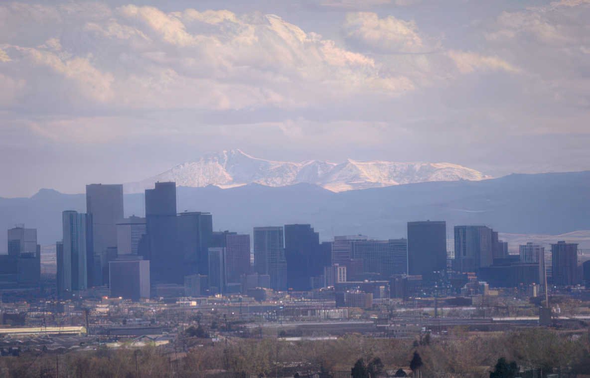 denver skyline spring Vintage A4 Photo Print