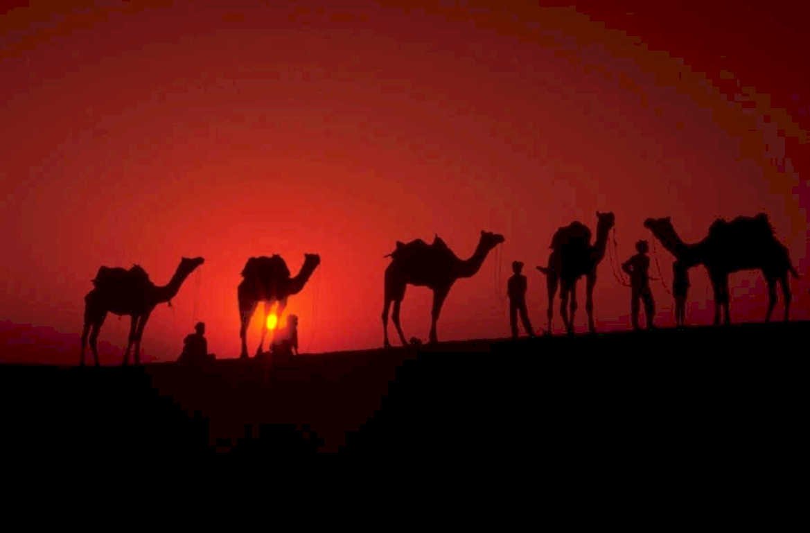 desert caravan sunset 1980s 1990s A4 Photo Print