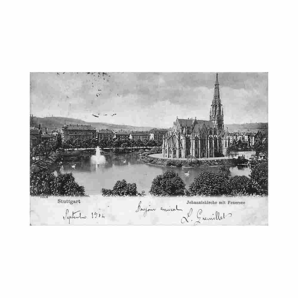 deutschalnd stuttgart johanniskirche mit feuersee Vintage A4 Photo Print