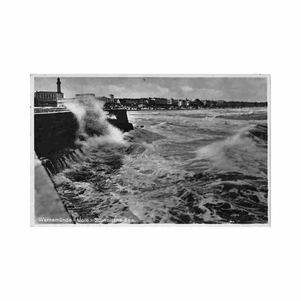 deutschland warnemunde rostock mole sturmische see Vintage A4 Photo Print