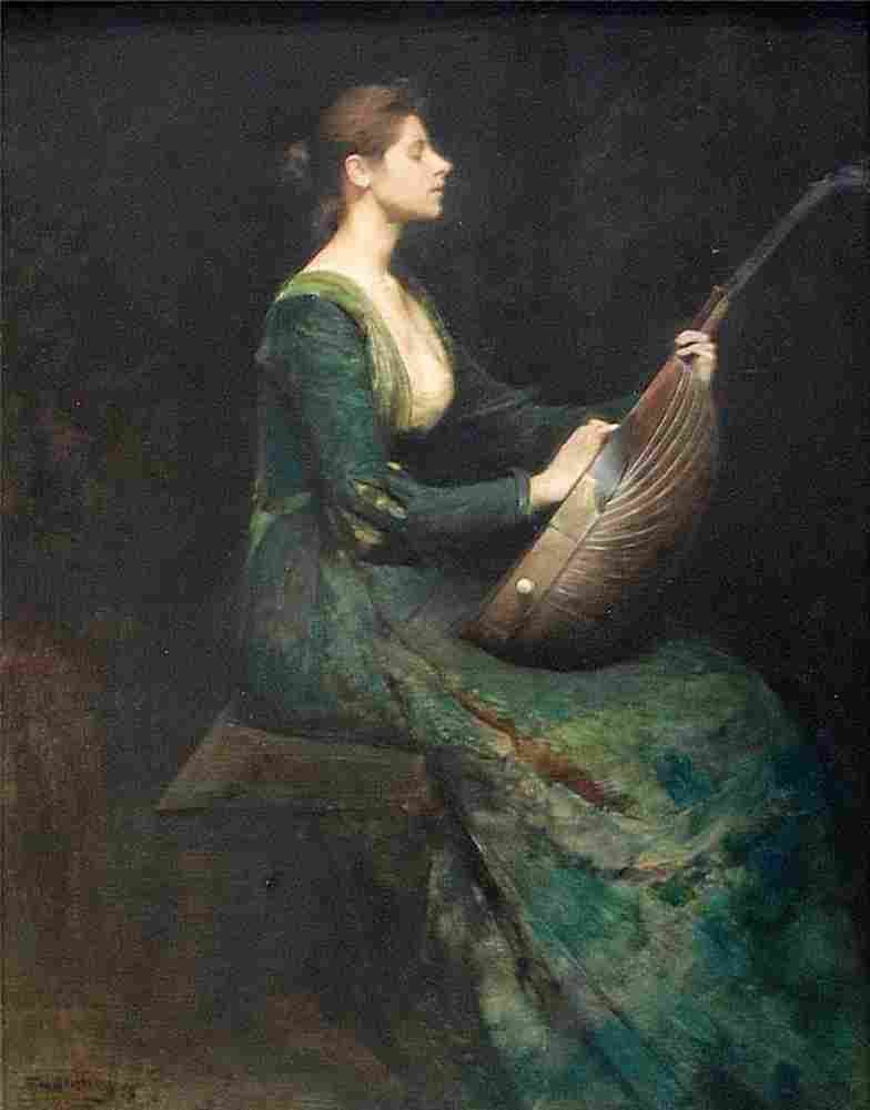 dewing Lady with a Lute Art A4 Photo Print