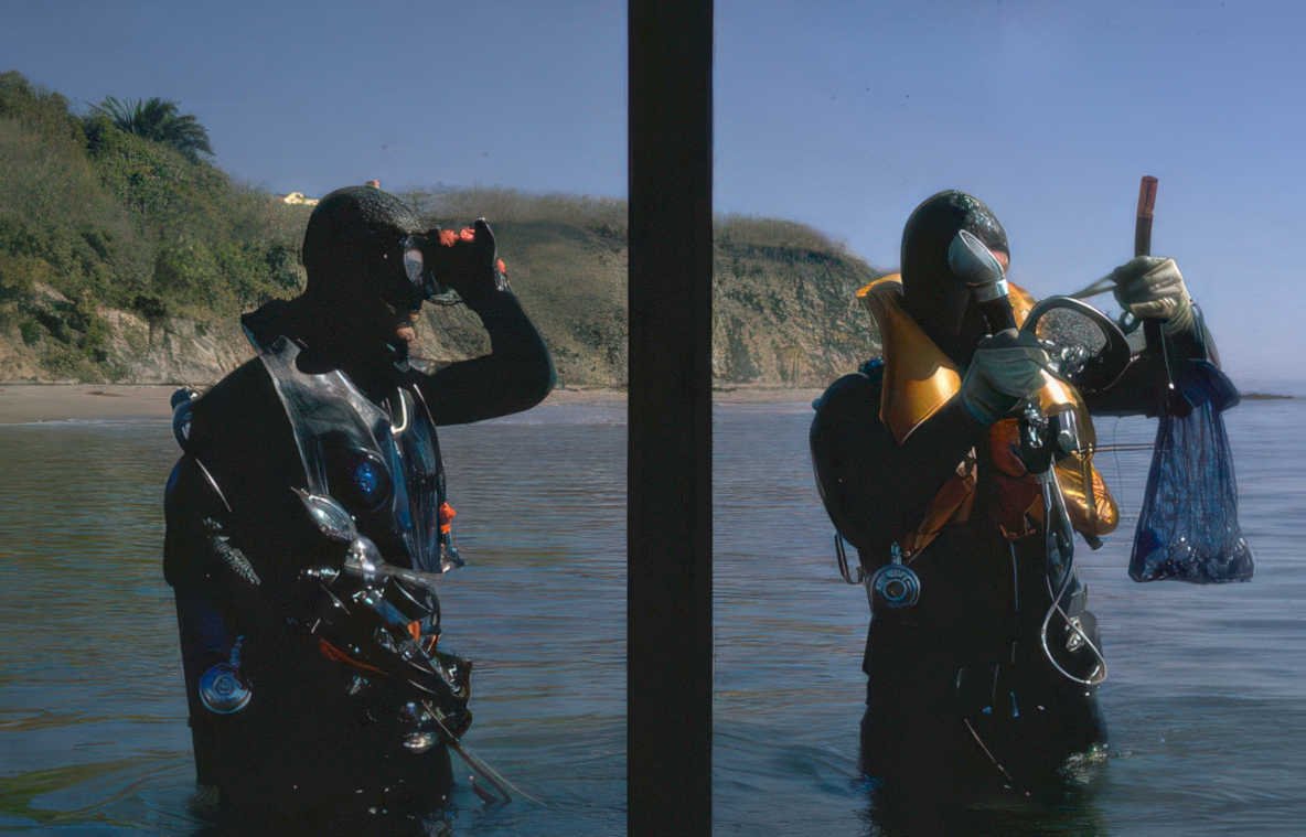 divers underwater net Vintage A4 Photo Print