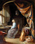 dou a woman playing a clavichord Art A4 Photo Print