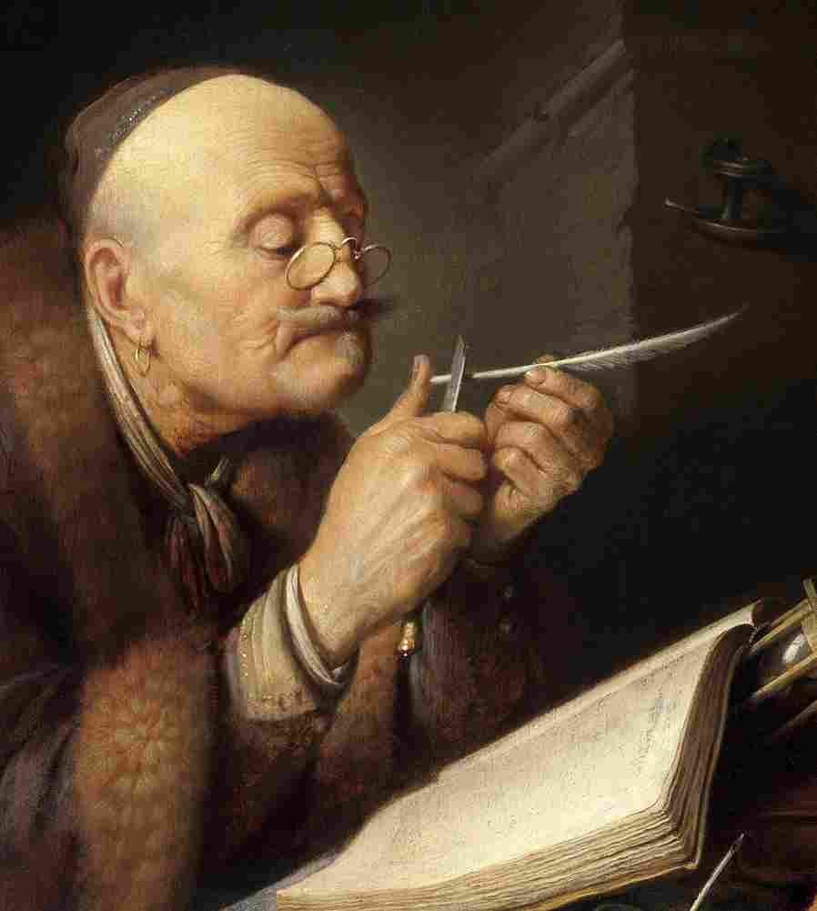 dou scholar sharpening a quill pen Art A4 Photo Print