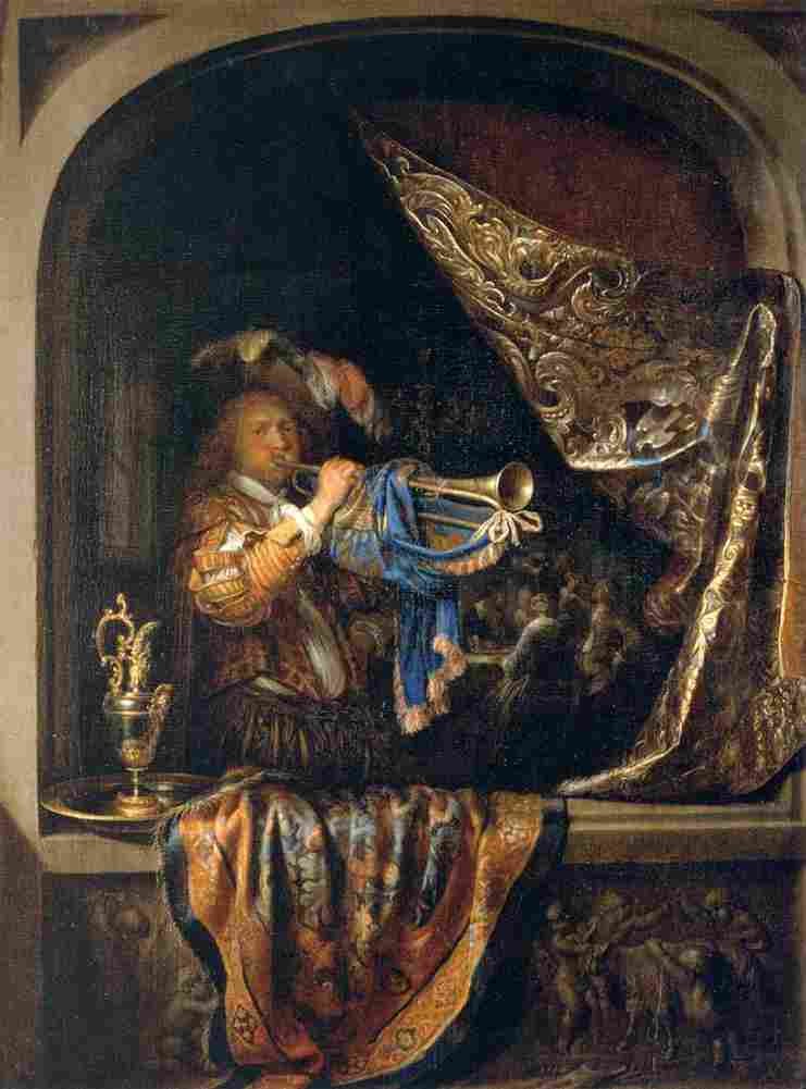 dou trumpet player in front of a banquet Art A4 Photo Print
