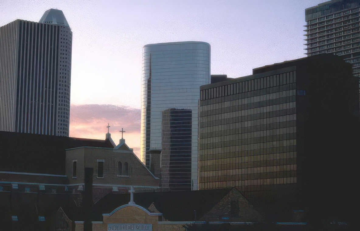 downtown denver sunset Vintage A4 Photo Print
