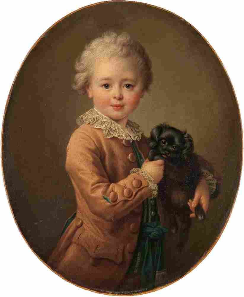 drouais boy with a black spaniel Art A4 Photo Print