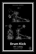 drum kick patent print black A4 Photo Print