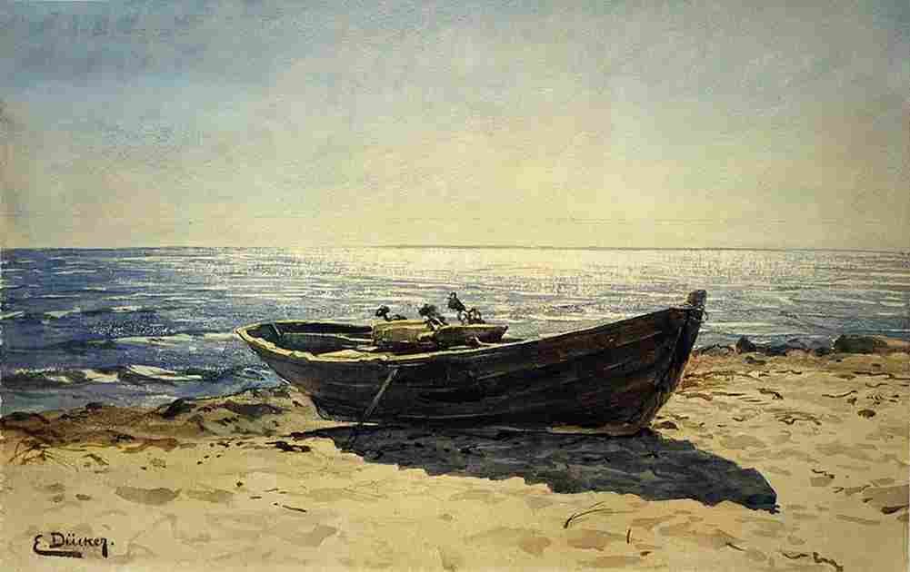 ducker eugene fishing boat on the beach Art A4 Photo Print