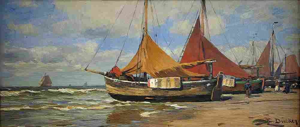 ducker eugene fishing boats on the beach Art A4 Photo Print