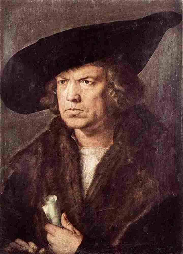 durer Man with Baret and Scroll Art A4 Photo Print