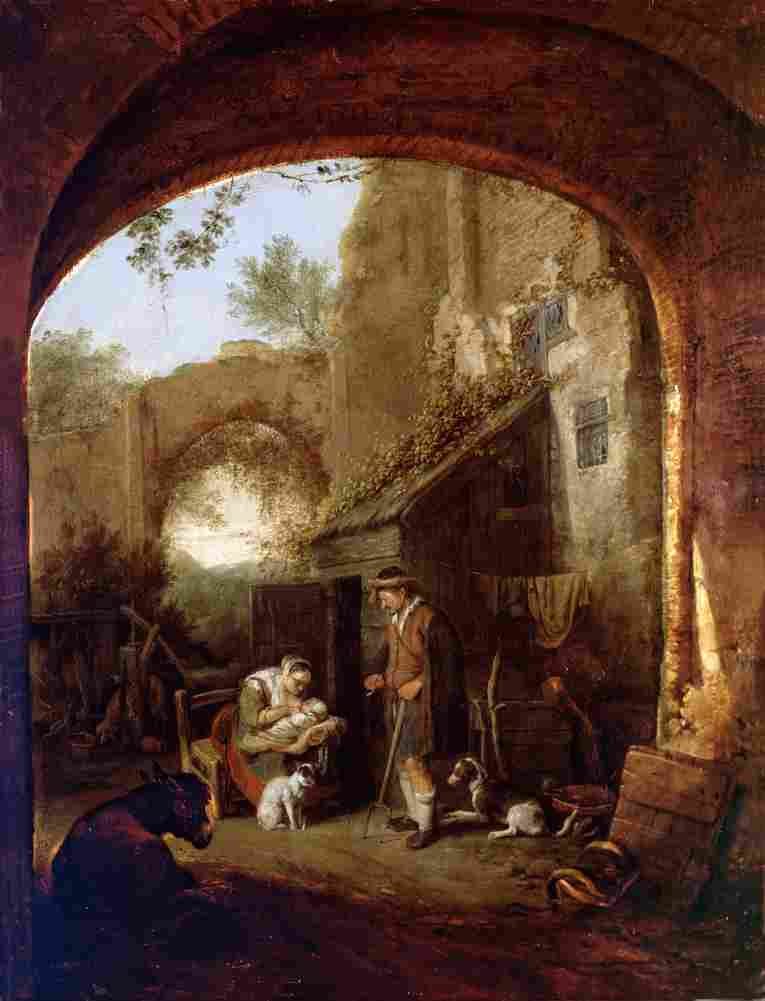 dusart figures in a courtyard Art A4 Photo Print