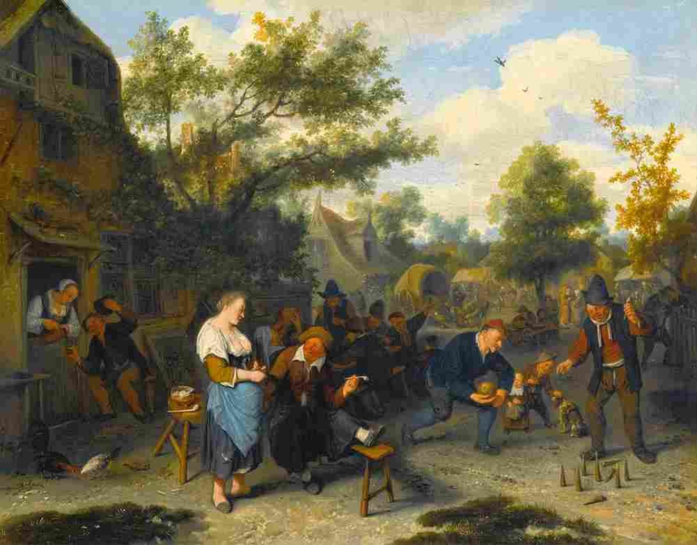 dusart peasants playing skittles before an inn Art A4 Photo Print