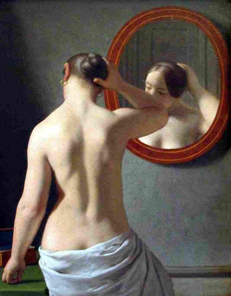 eck Woman Standing in Front of a Mirror Art A4 Photo Print