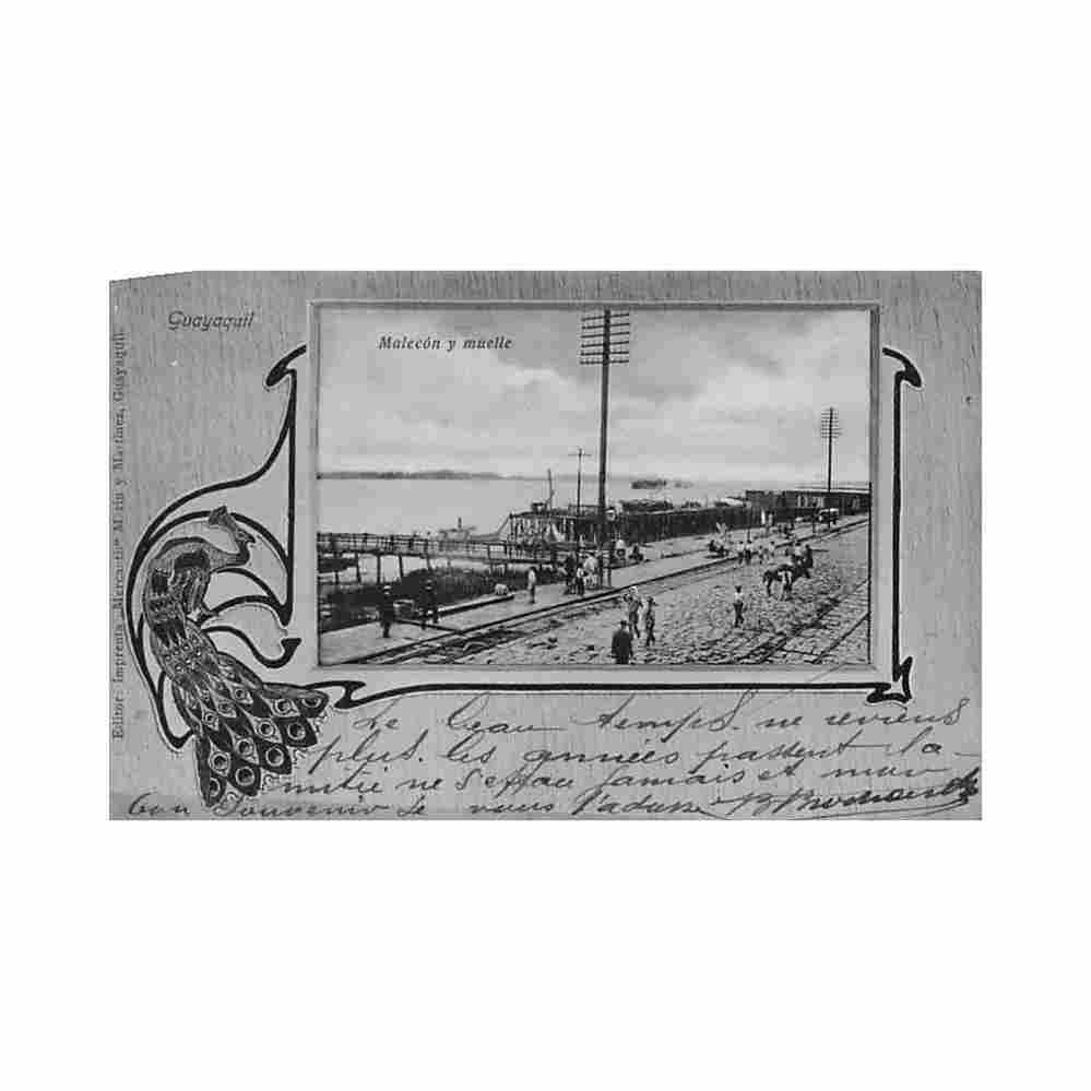 ecuador guayaquil malecon y muelle ed marin martinez Vintage A4 Photo Print