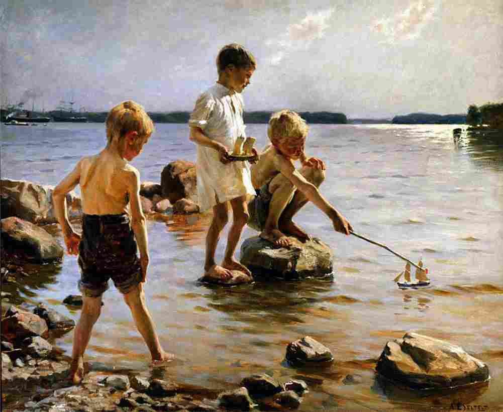 edel Boys Playing on the Shore Art A4 Photo Print
