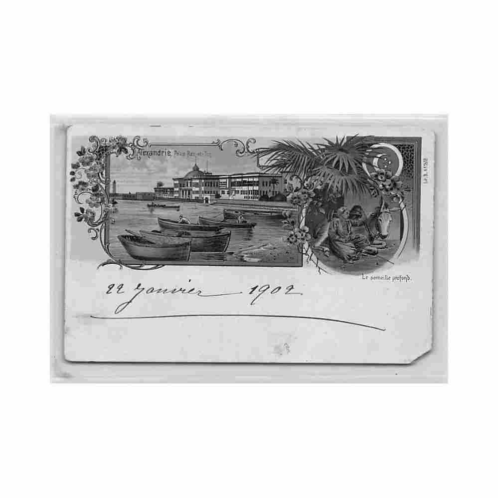 egypt alexandria litho ras el tin palace boy and donkey see scans for condition Vintage A4 Photo Print